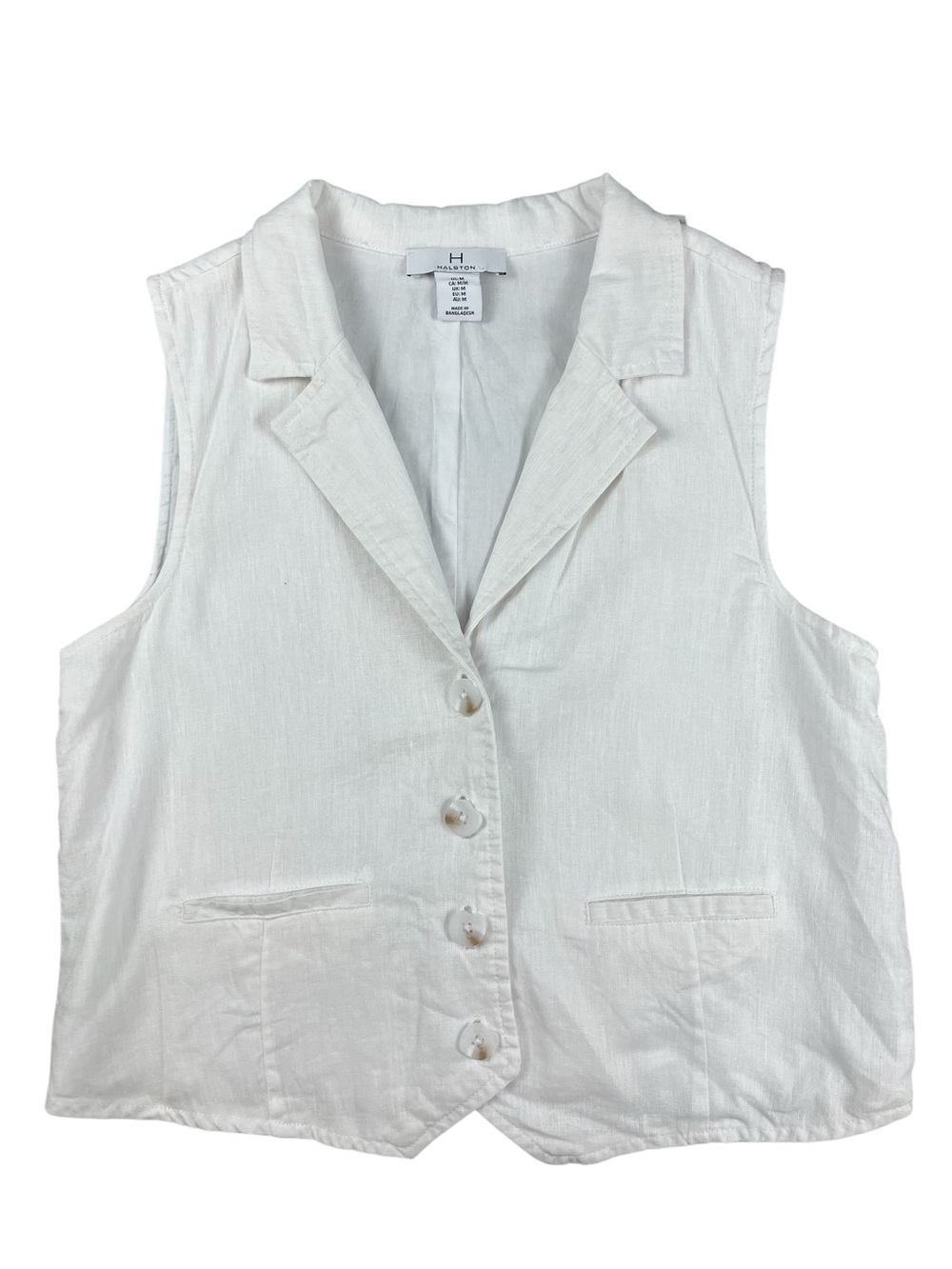 Halston White Linen Vest Size Med 90s Y2K Lined Capsule Wardrobe Natural Fibers